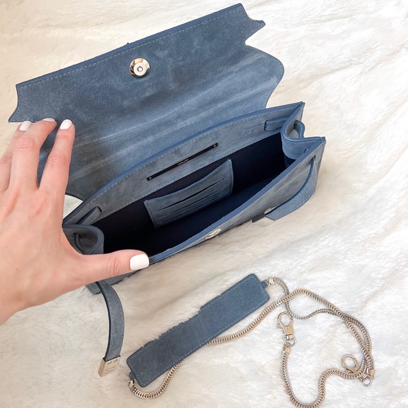 $899 NWOT LYA LYA Mini Vultura Clutch Suede-like Blue Silver Shoulder Bag Dubai - Picture 10 of 15